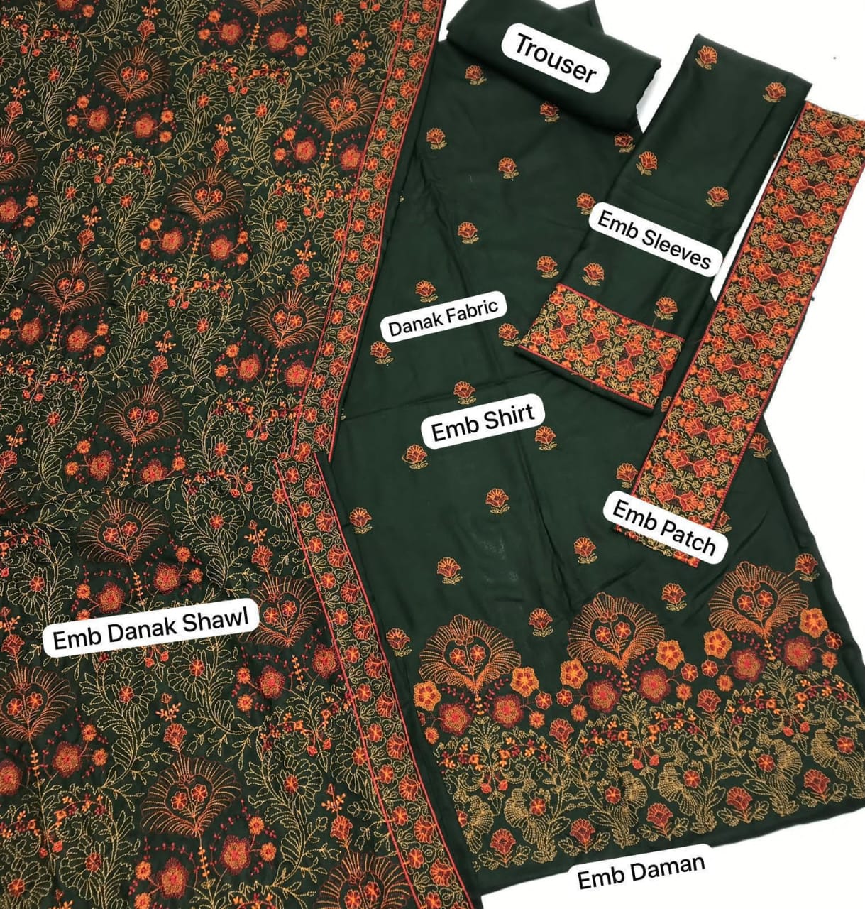 Luxury Embroidered 3pc STUFF: Best Quality Air jet Dhanak Fabric