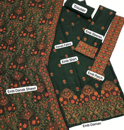 Luxury Embroidered 3pc STUFF: Best Quality Air jet Dhanak Fabric