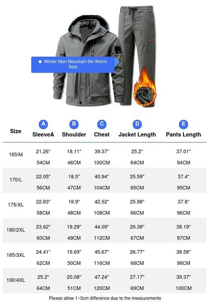 Winter Men Mountain Ski Warm Sets Waterproof Sports Suit Sweatshirt +Sweatpants Mens 2 Pieces Padded Sets Tracksuit Rain Clothes