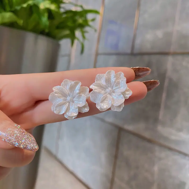 LATS White Enamel Flower Stud Earrings for Women Folded Unique Design Multi-layers Floral Female Small Earrings 2024 New Brincos - Image 23