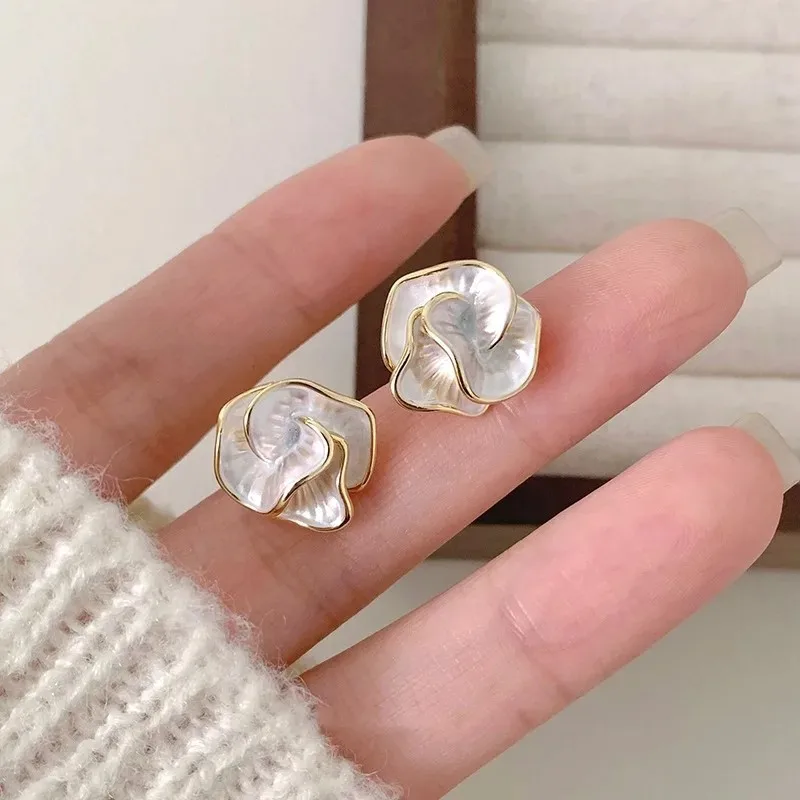 LATS White Enamel Flower Stud Earrings for Women Folded Unique Design Multi-layers Floral Female Small Earrings 2024 New Brincos - Image 13