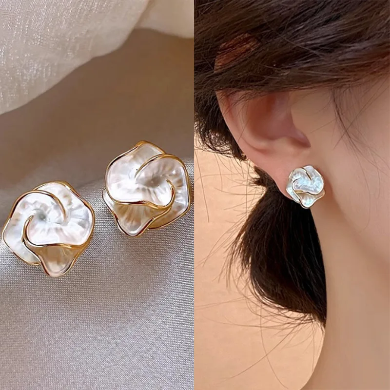 LATS White Enamel Flower Stud Earrings for Women Folded Unique Design Multi-layers Floral Female Small Earrings 2024 New Brincos - Image 29