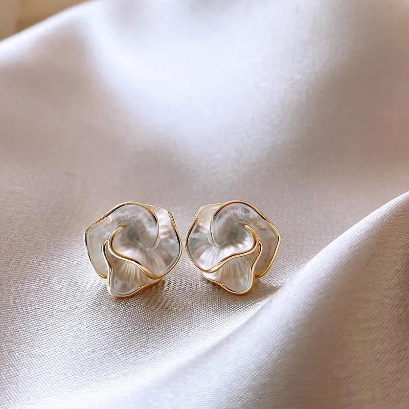 LATS White Enamel Flower Stud Earrings for Women Folded Unique Design Multi-layers Floral Female Small Earrings 2024 New Brincos - Image 16