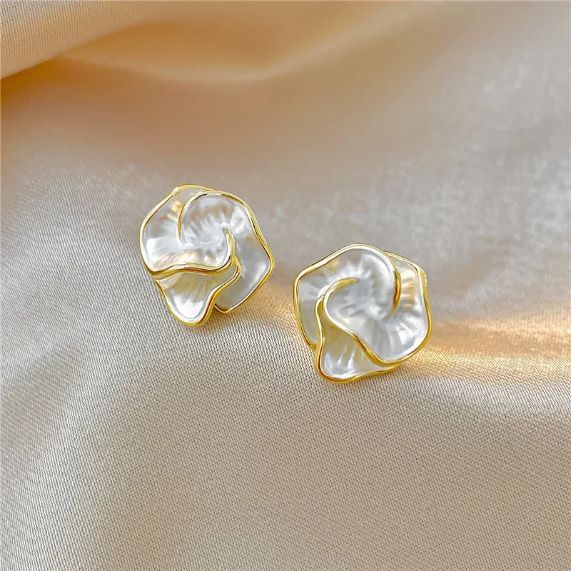 LATS White Enamel Flower Stud Earrings for Women Folded Unique Design Multi-layers Floral Female Small Earrings 2024 New Brincos - Image 5