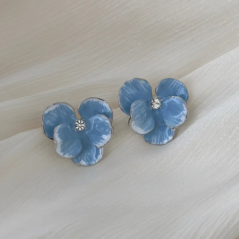 LATS White Enamel Flower Stud Earrings for Women Folded Unique Design Multi-layers Floral Female Small Earrings 2024 New Brincos - Image 9