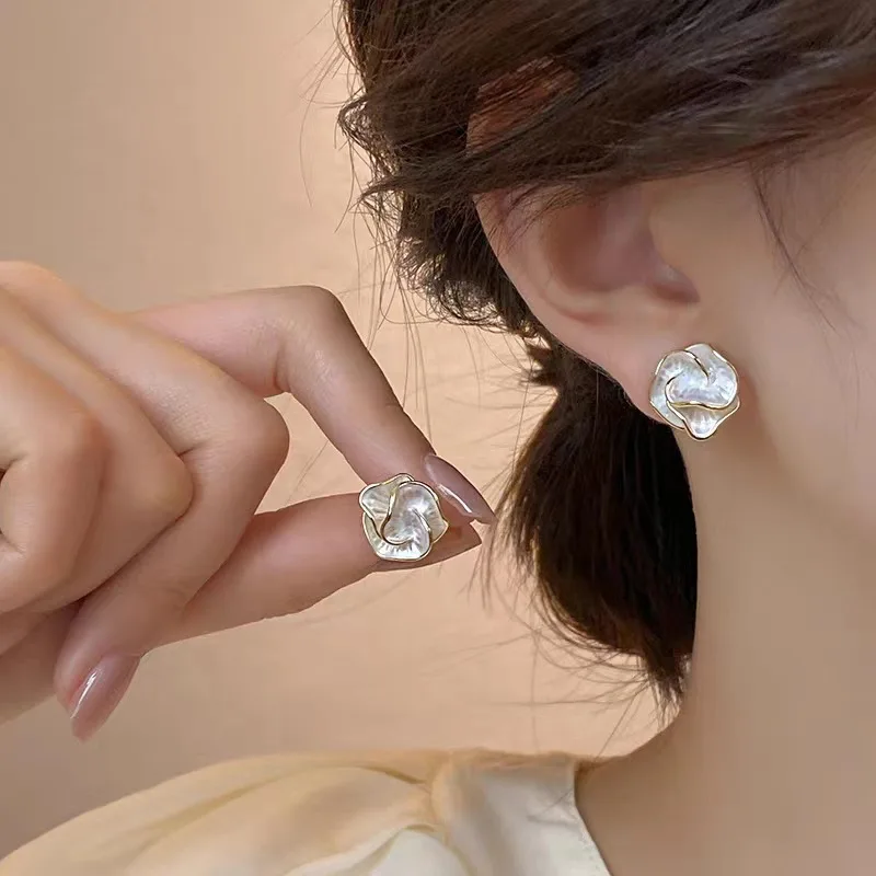 LATS White Enamel Flower Stud Earrings for Women Folded Unique Design Multi-layers Floral Female Small Earrings 2024 New Brincos - Image 25