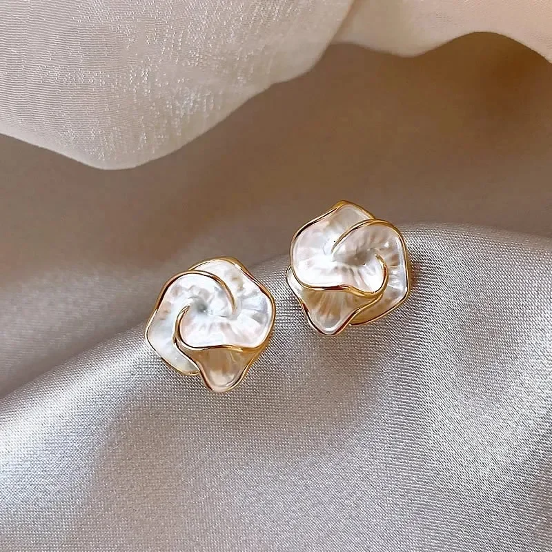 LATS White Enamel Flower Stud Earrings for Women Folded Unique Design Multi-layers Floral Female Small Earrings 2024 New Brincos - Image 3