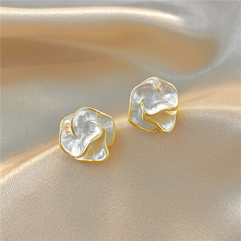 LATS White Enamel Flower Stud Earrings for Women Folded Unique Design Multi-layers Floral Female Small Earrings 2024 New Brincos - Image 18