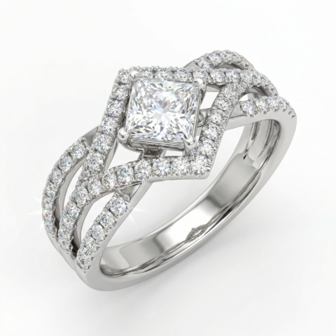 Natural Diamond Princess Cut Ring | 1.06 Ct | Double Halo Split Band Design | Saleh Sallom Jewelry